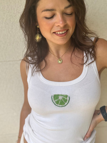 Débardeur brodé main – Modèle Citron vert (Précommande) Lisa l'amoroso