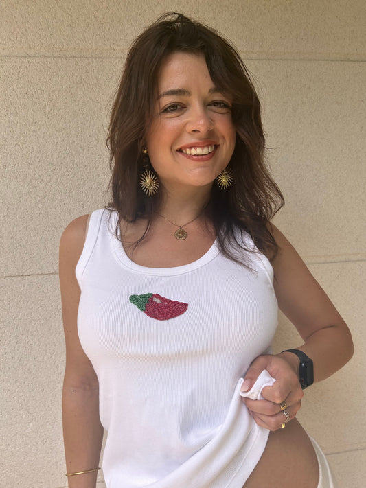 Débardeur brodé main – Modèle Piment (Précommande) Lisa l'amoroso